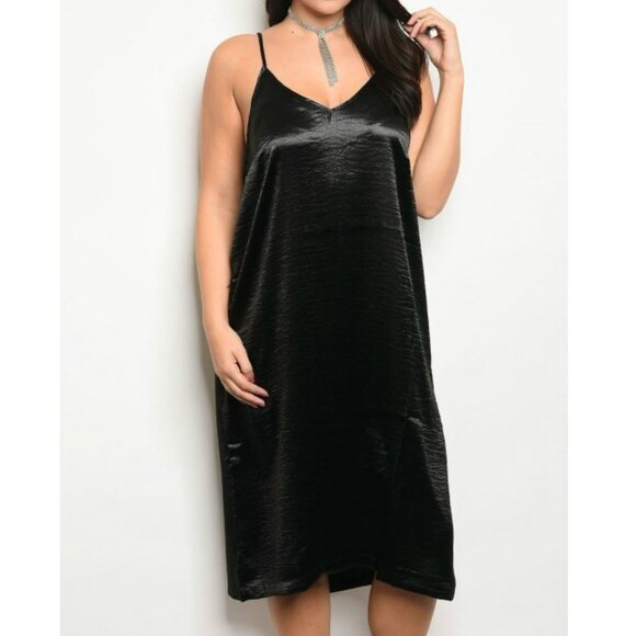 Whimsigoth Black Satin Slip Dress Plus Size - Picture 1 of 7
